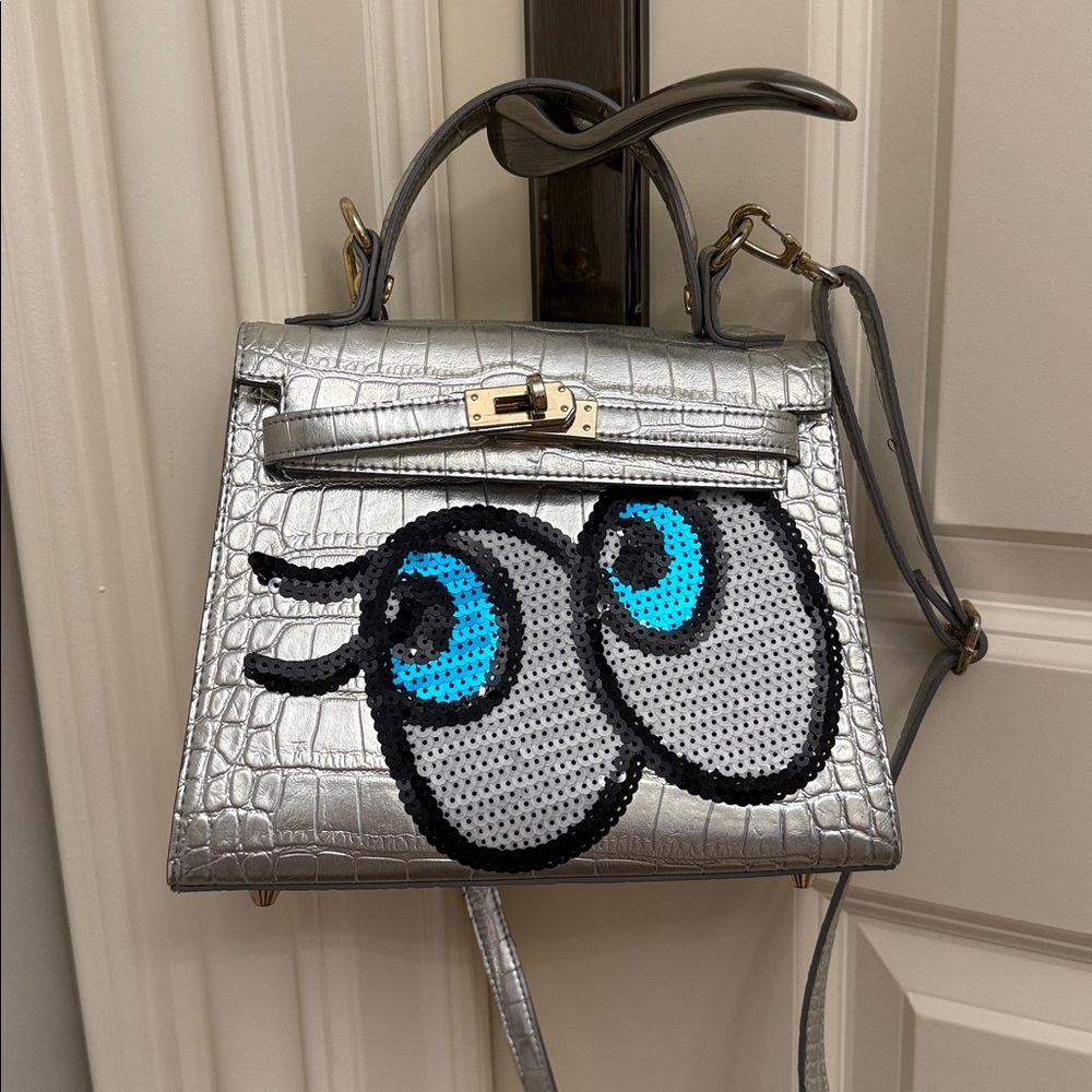 Silver Crocodile Embossed Bag with Eye Design